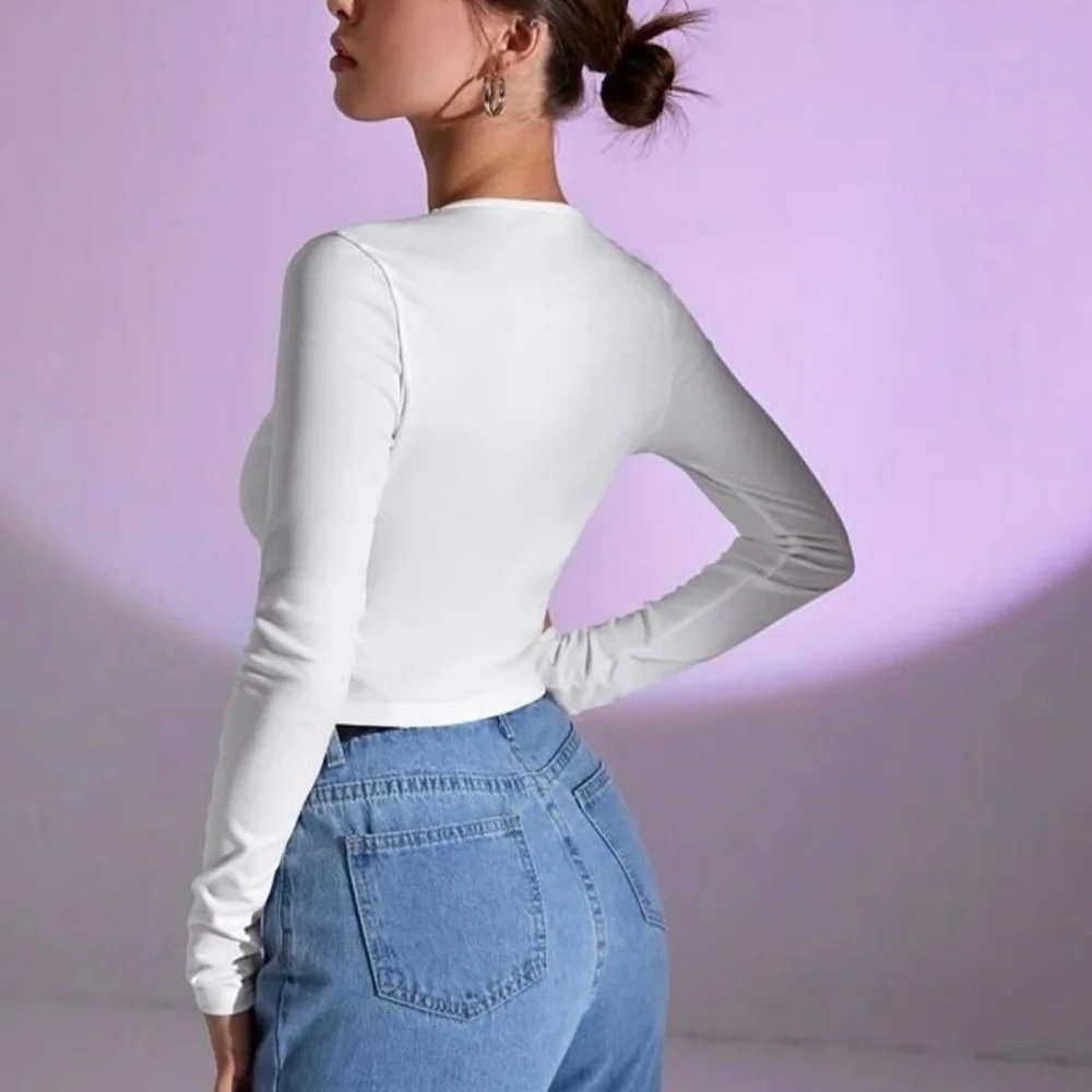SHEIN ICON Solid Cut Out Crop White Tee Size Small